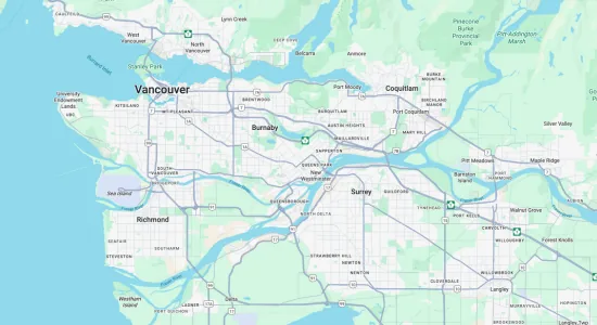 Map of Metro Vancouver showing the areas Jolly Heating & Cooling serves